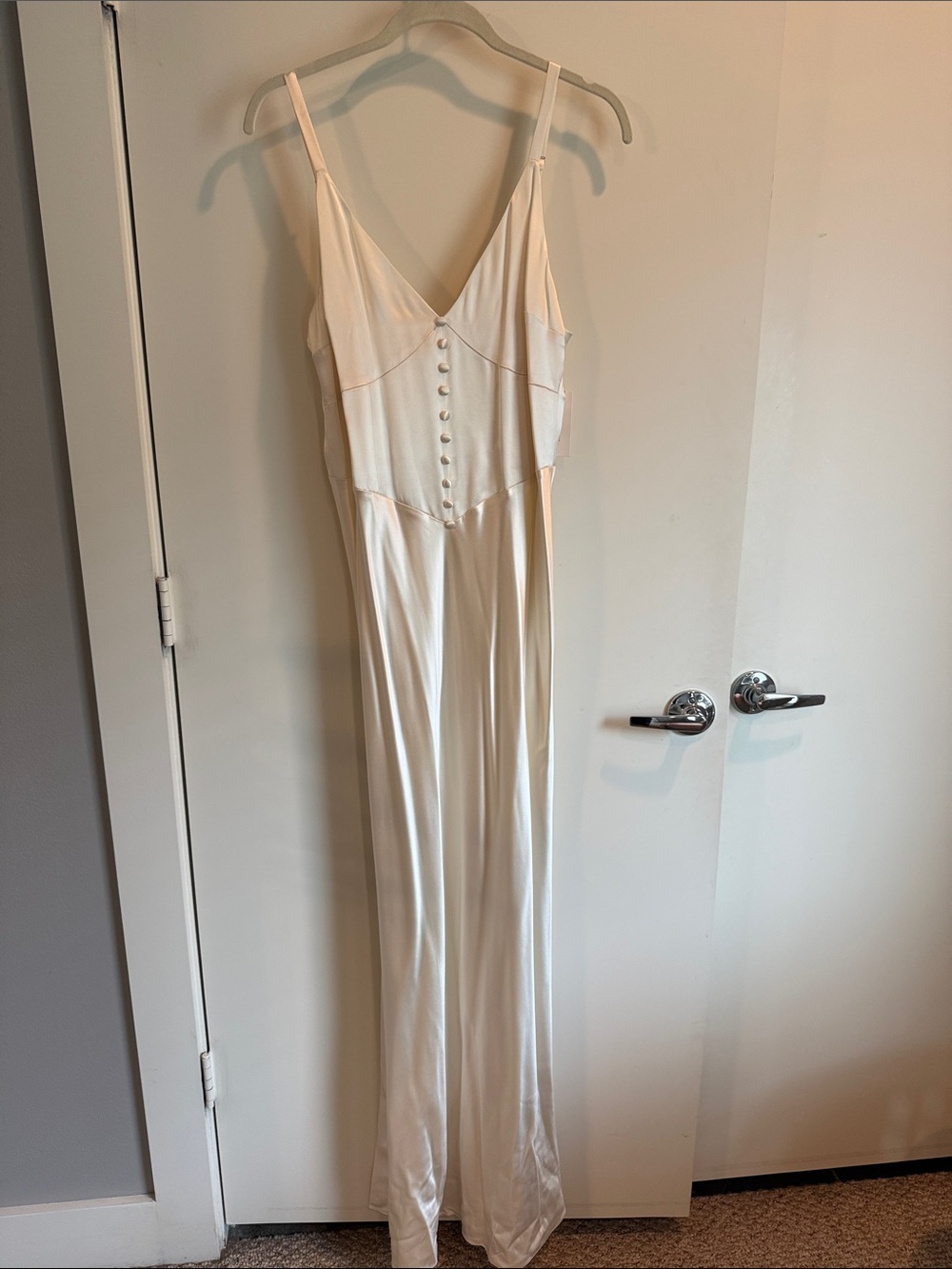 Reformation Ivory Satin Button-Front Dress